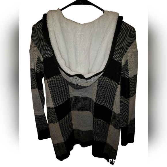 No Boundaries Juniors Jacquard Cardigan with Faux Sherpa Hood Size S - Picture 5 of 11